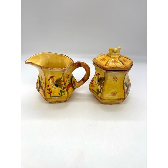 Bamboo Rooster Sugar & Creamer by ACK Hand Painted - Picture 3 of 5